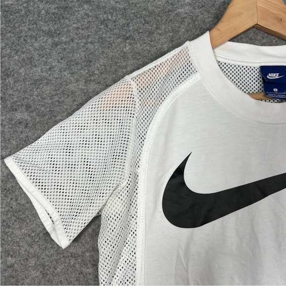 NIKE T Shirt Size Small Womens White Center Swoosh Mesh Crop Breathable Top - Picture 2 of 10